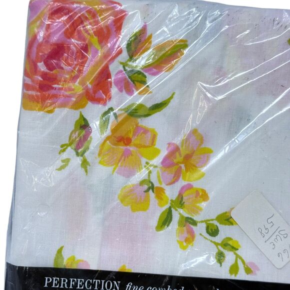 Vintage New‎ Fieldcrest Pink Orange Peace Rose Double Bottom Fitted Sheet 180TC - Picture 4 of 7